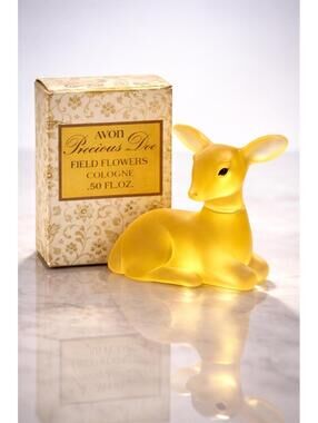 Avon 1970s Precious Doe Field Flowers Cologne Deer Bottle With Box, 2x3”